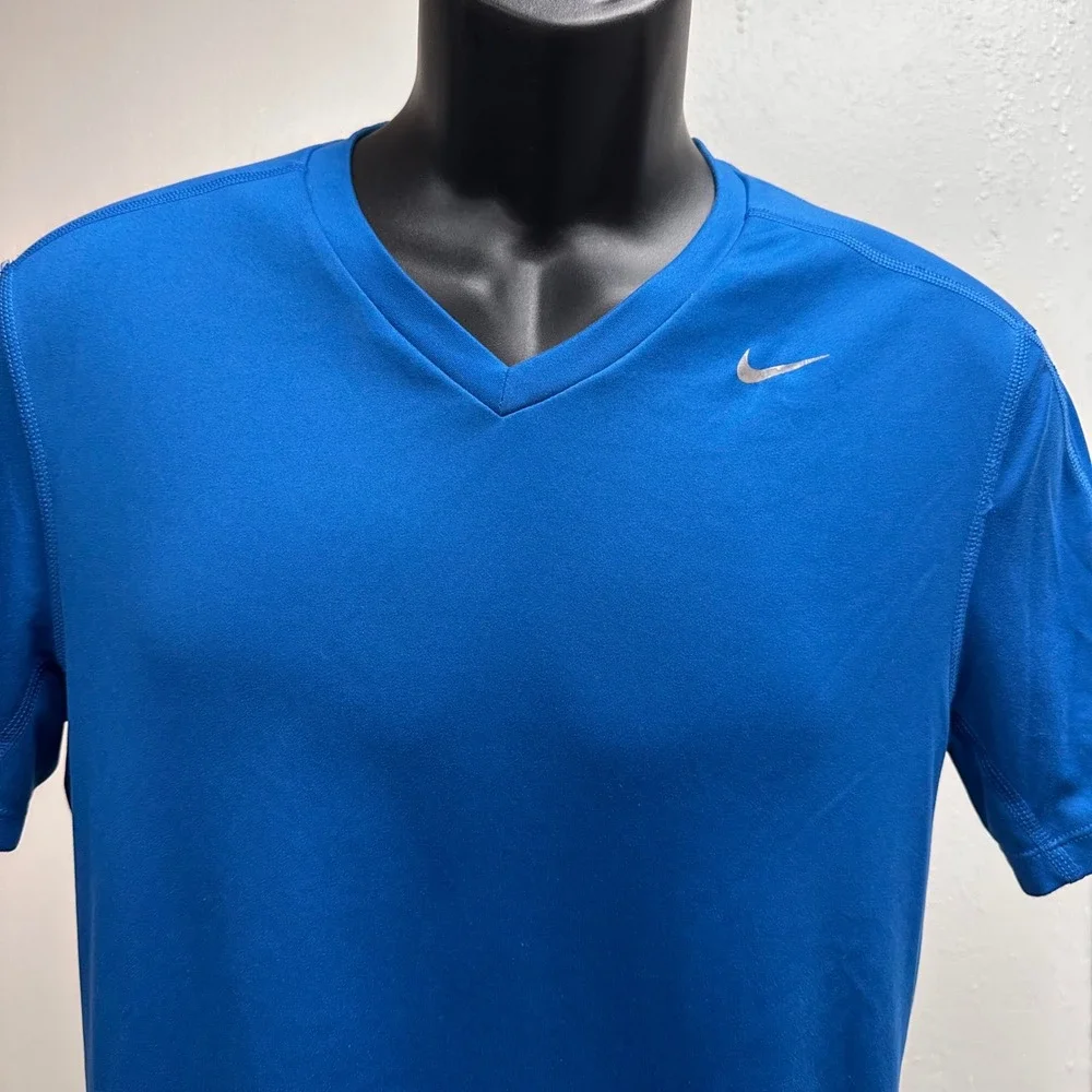 Nike Dri-FIT Running V-Neck Top Athletic Gym T-Shirt Vibrant Blue Mens Size‎ S